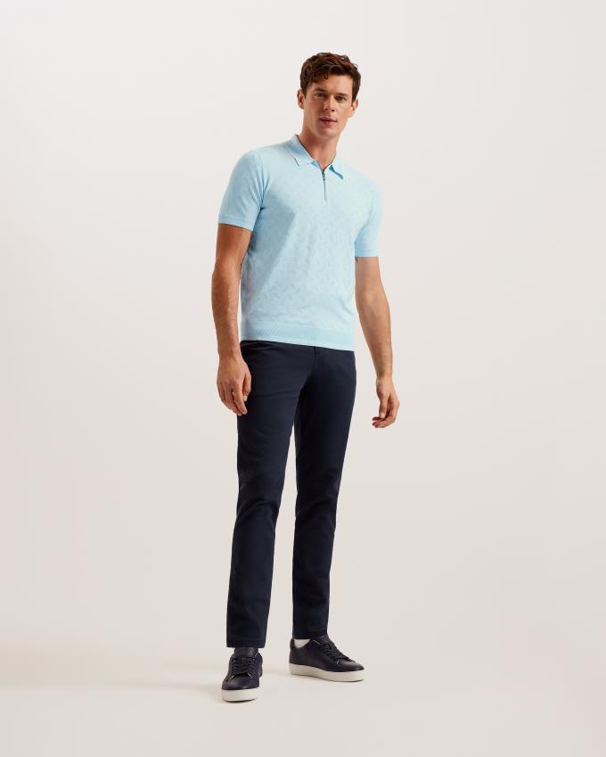 Polo Ted Baker Textured Knit Zip Bleu Homme | FXW-79705397